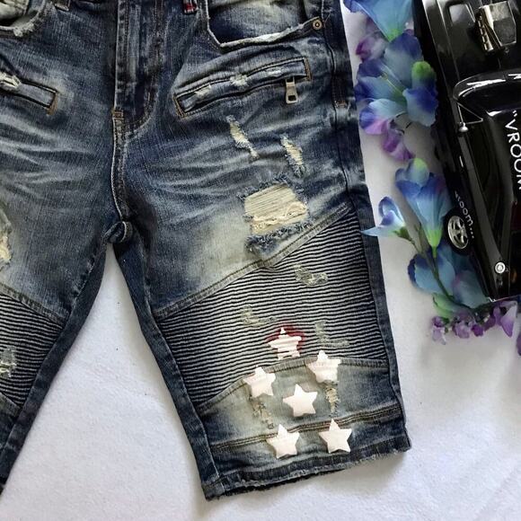 Preme NWOT Medium Wash Distressed Jean Shorts Men W32 - Picture 4 of 10